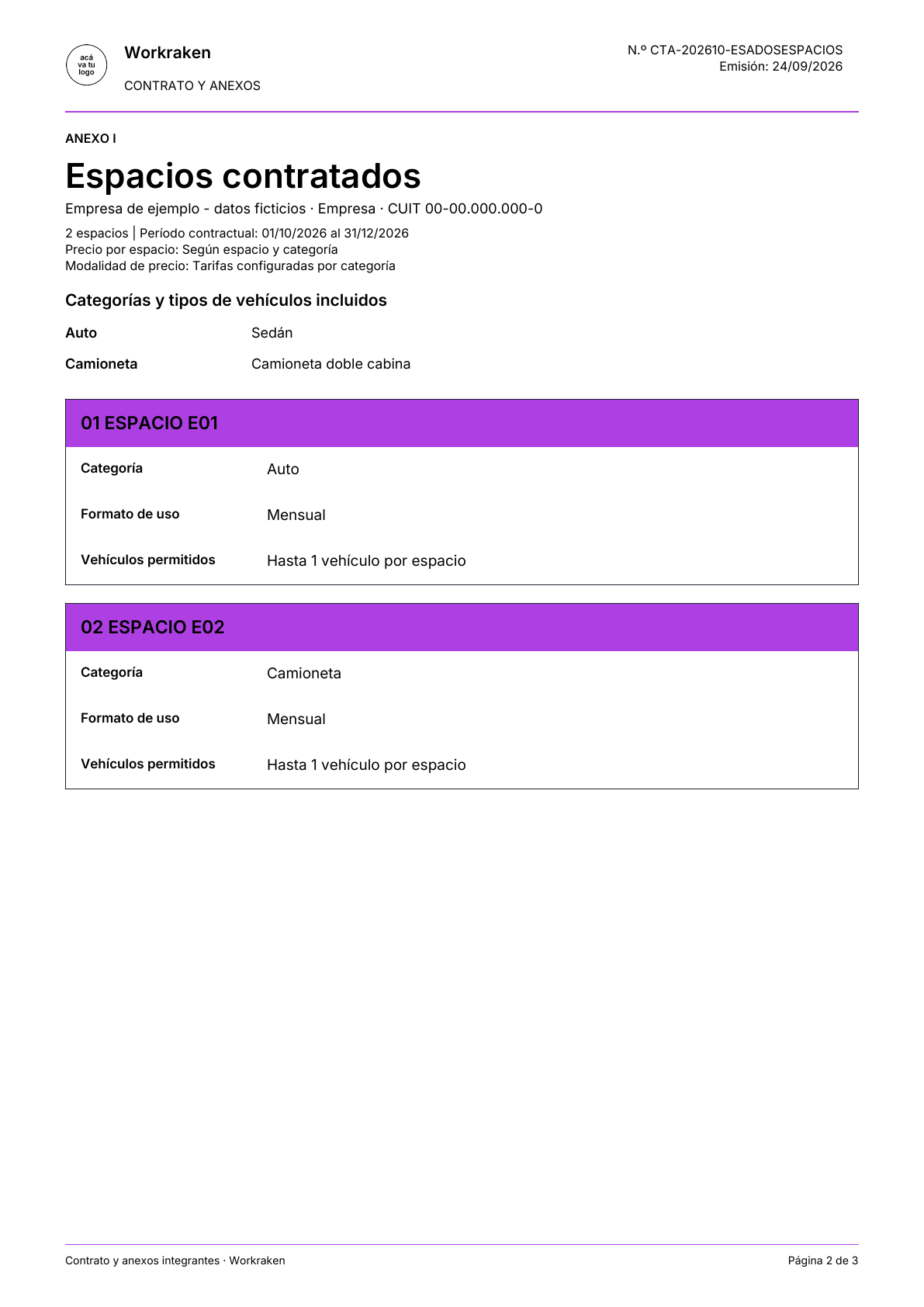 Contrato de empresa con dos espacios: página 2 de 3