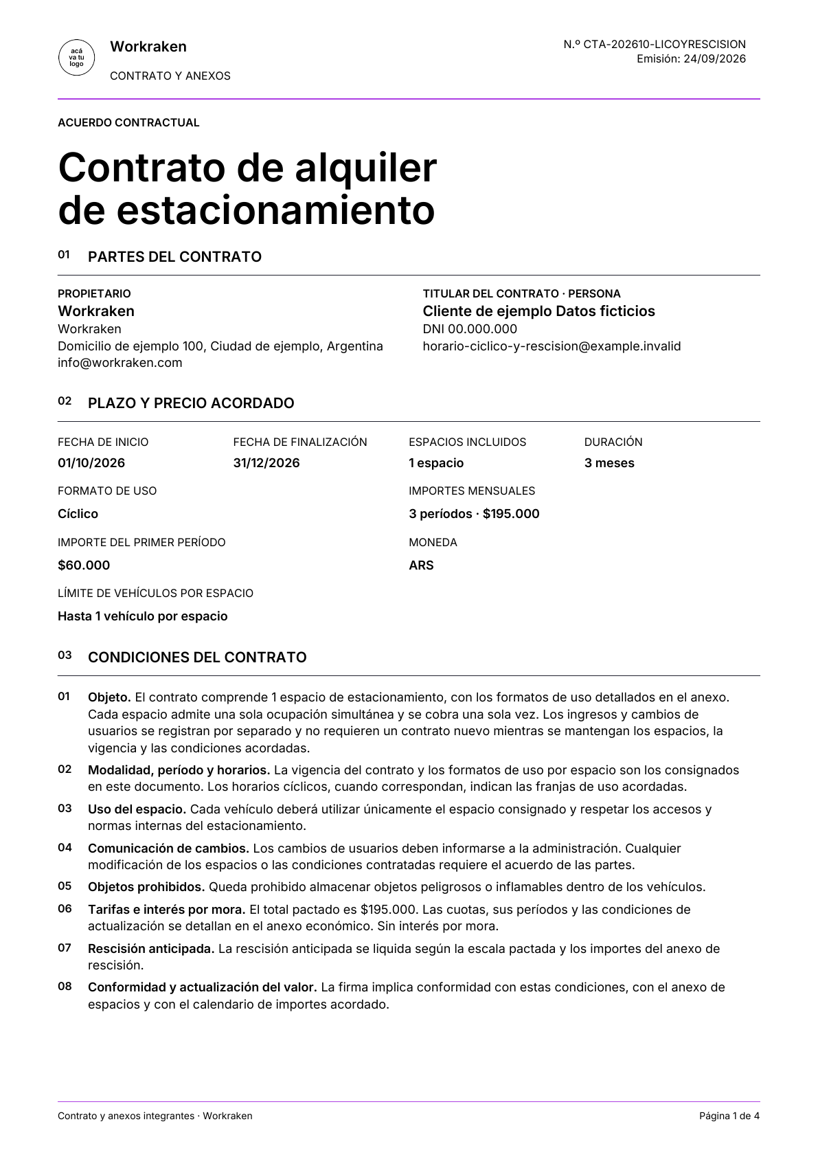 Contrato con horario cíclico y rescisión: página 1 de 4