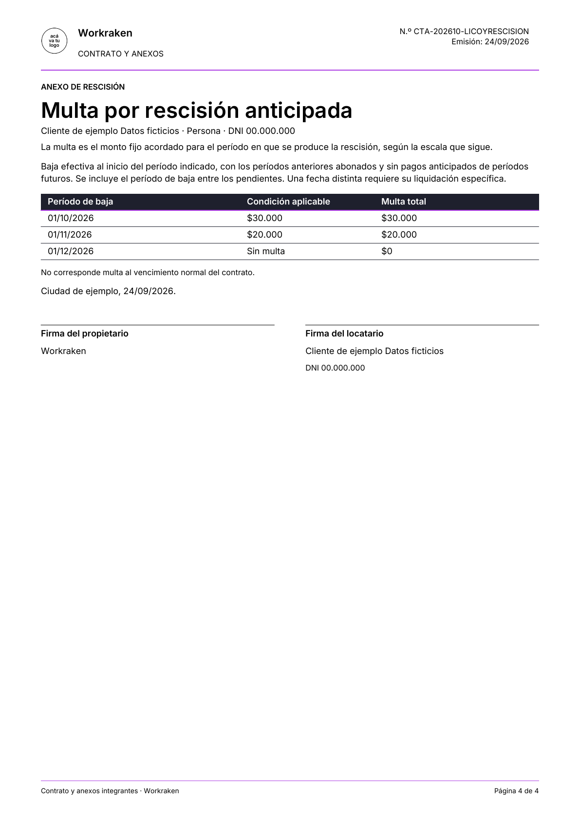 Contrato con horario cíclico y rescisión: página 4 de 4