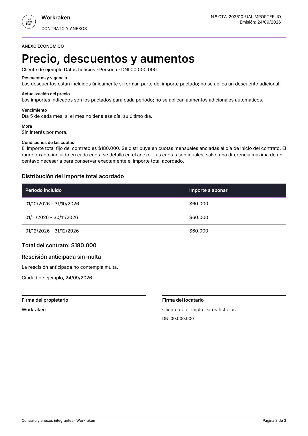 Contrato individual con importe fijo: página 3 de 3